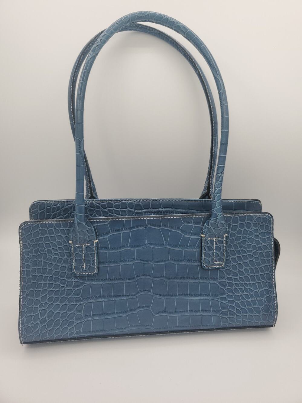 Tommy Hilfiger Vintage Blue Faux Crocodile Skin Shoulder Bag Purse Blue